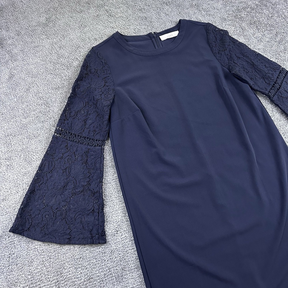 Loft Dress 4P Crochet Sleeves Swing Navy Wedding Semi-Formal Holiday Knee Length
